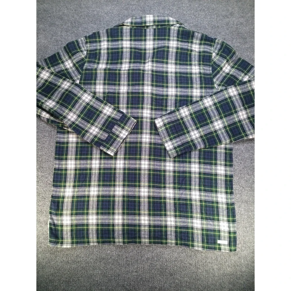 L.L.Bean Men's Large Tall Scotch Plaid Flannel Pajama Shirt Green Blue Cotton